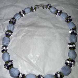 Elegant Vintage Blue and Purple Beaded Necklace